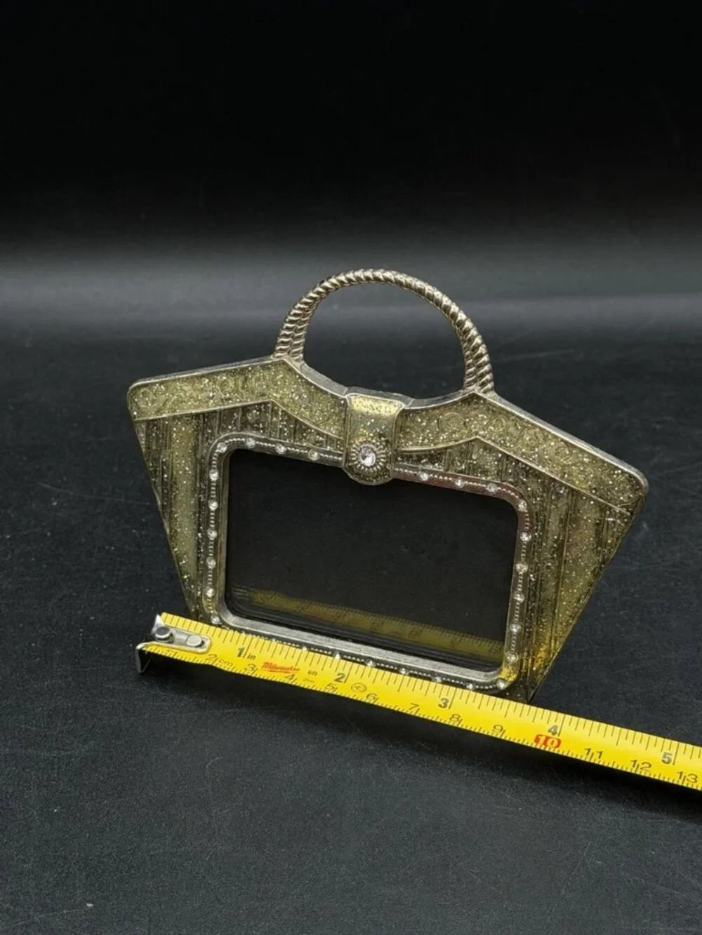 Judith Leiber Crystals Rhinestone Metal Purse Shaped Mini Photo Frame Vintage